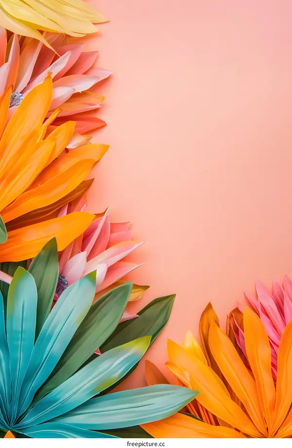Tropical Leaf Arrangement on Pink Background