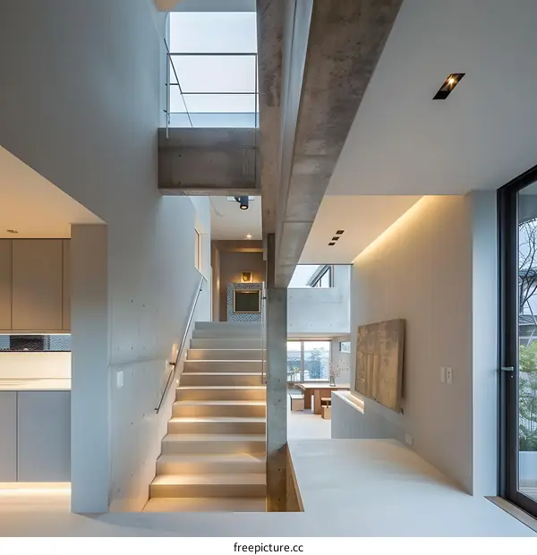 Modern Concrete Interior Design with Staircase and Open Space