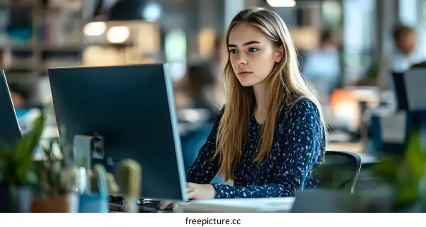 Woman working on computer in office