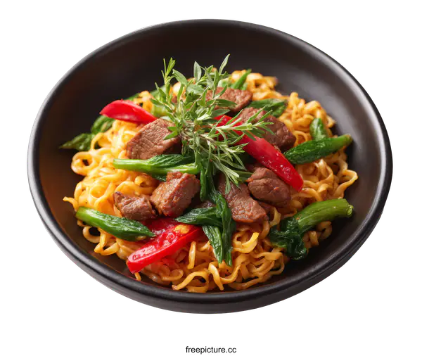 [Transparent Background PNG]Delicious Beef Stir-fried Noodles with Vegetables