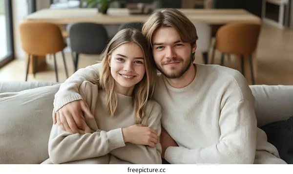 Couple Relaxing on Sofa in Cozy Home