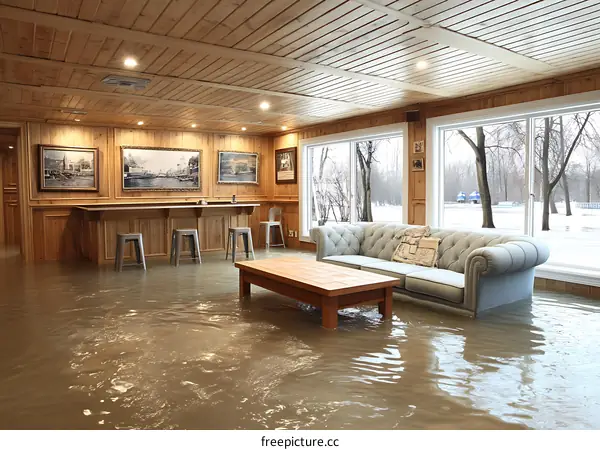 Flooded Living Room Interior Disaster