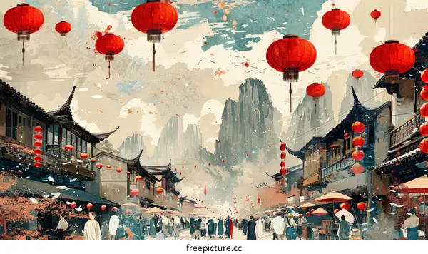 Chinese new year celebration in an ancient town