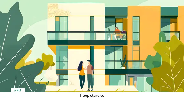 Couple Talking On Balcony Of Modern Building