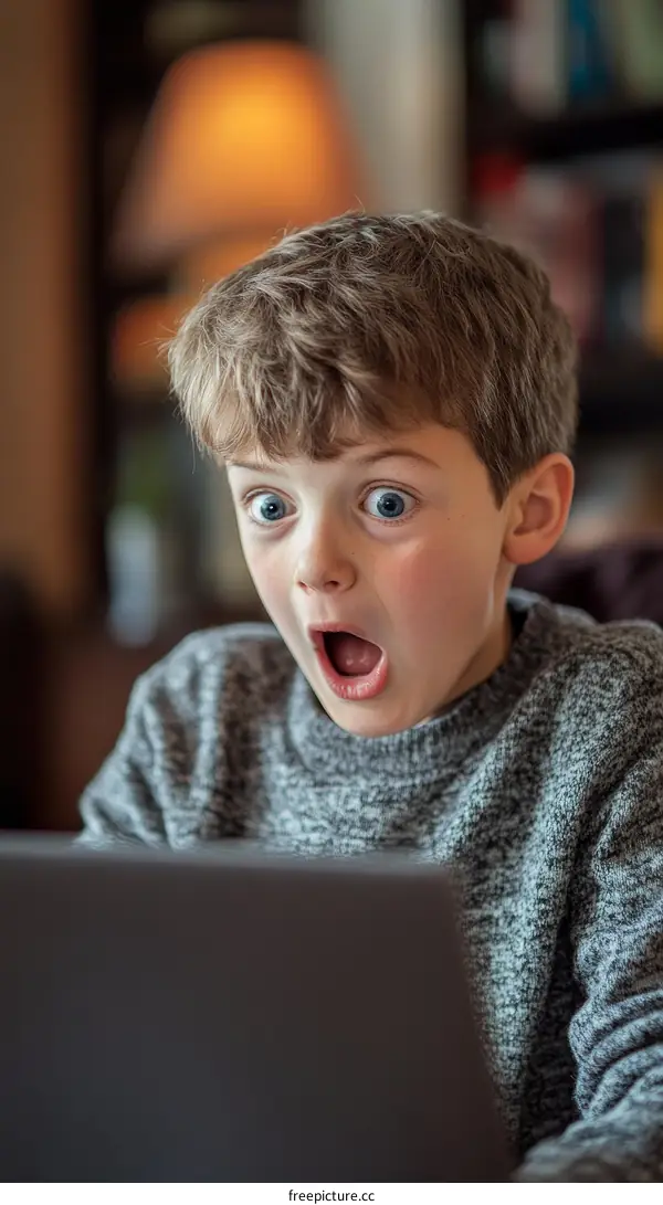 Surprised Boy Looking at Laptop