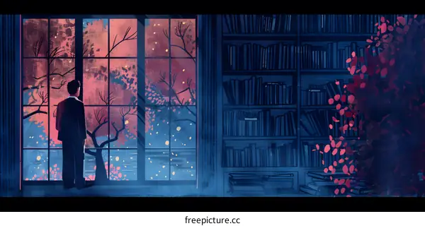 Man Looking Out Window at Night