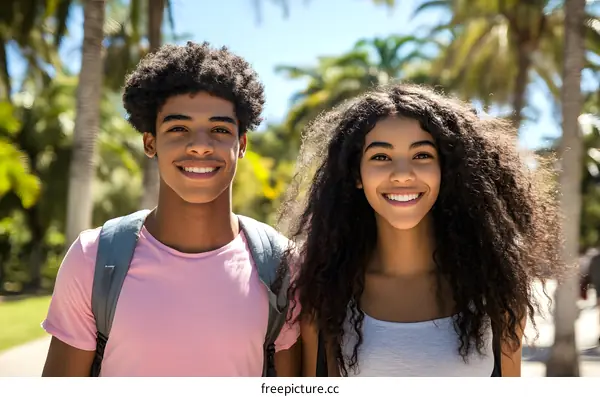 Happy Couple Smiling in a Palm Tree Grove