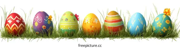 Colorful Easter Eggs in Grass