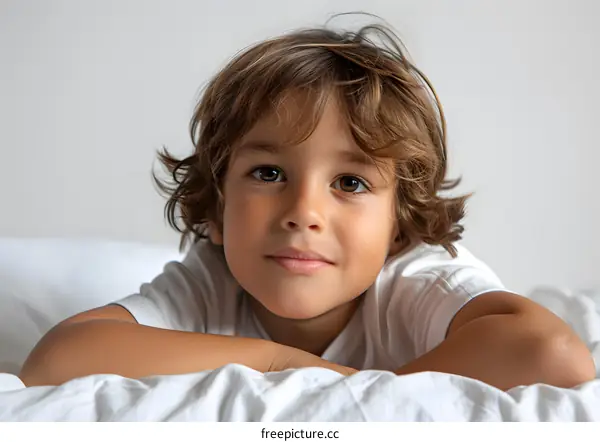 Portrait of a cute little boy with brown hair and brown eyes