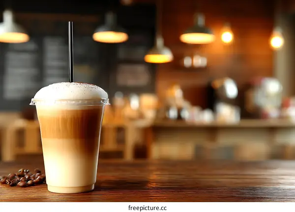 Cappuccino in a Plastic Cup in a Cafe