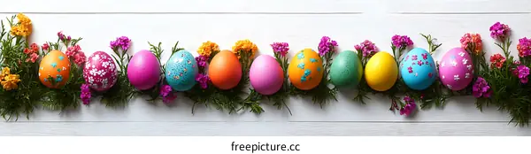 Colorful Easter Eggs Decorated with Flowers