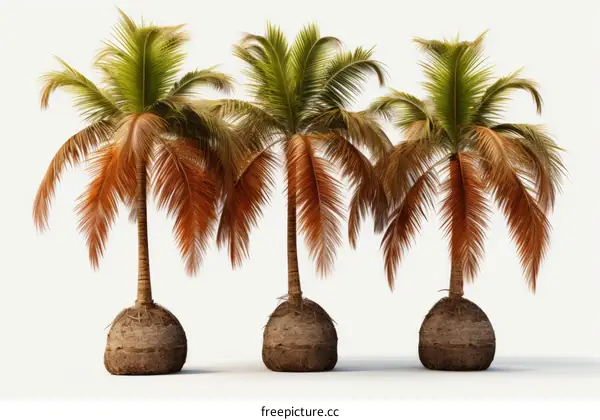 Three Coconut Trees Against White Backdrop