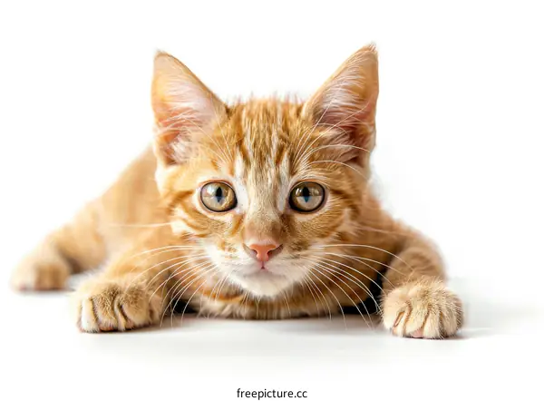 A cute ginger cat is looking at the camera