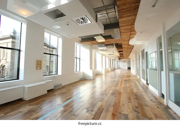 Modern Open-Plan Office Space with Exposed Wooden Beams