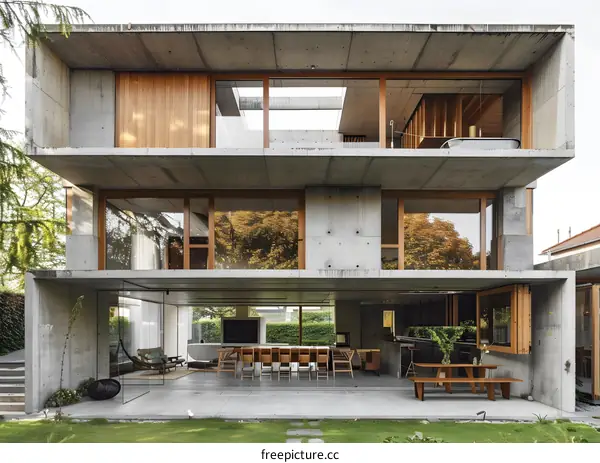 Modern Concrete House With Large Windows and Terrace