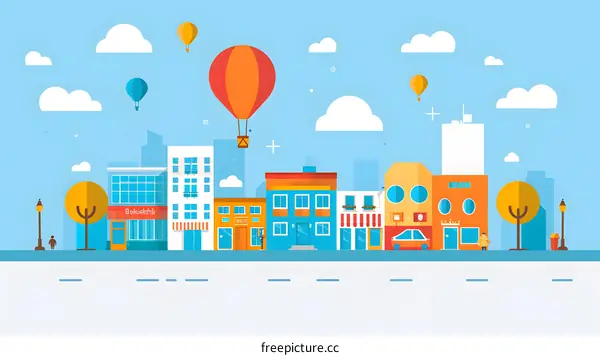 Colorful Cityscape with Hot Air Balloons