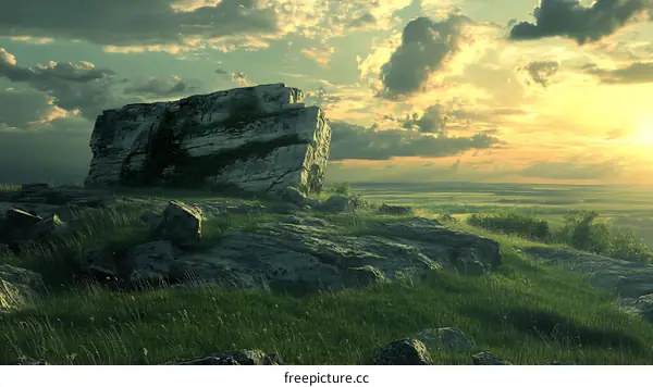 Scenic View of a Large Rock Formation on a Hilltop During Sunset