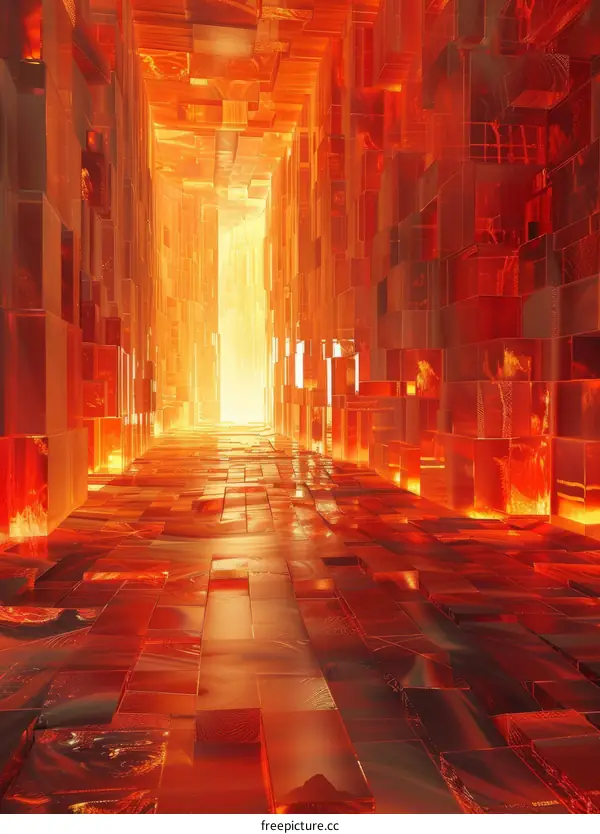 Futuristic Sci-Fi Tunnel With Glowing Red Crystals
