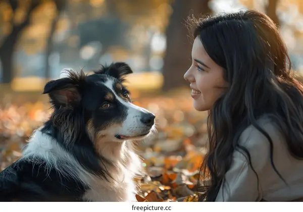 A young woman is lying on the ground with her dog.