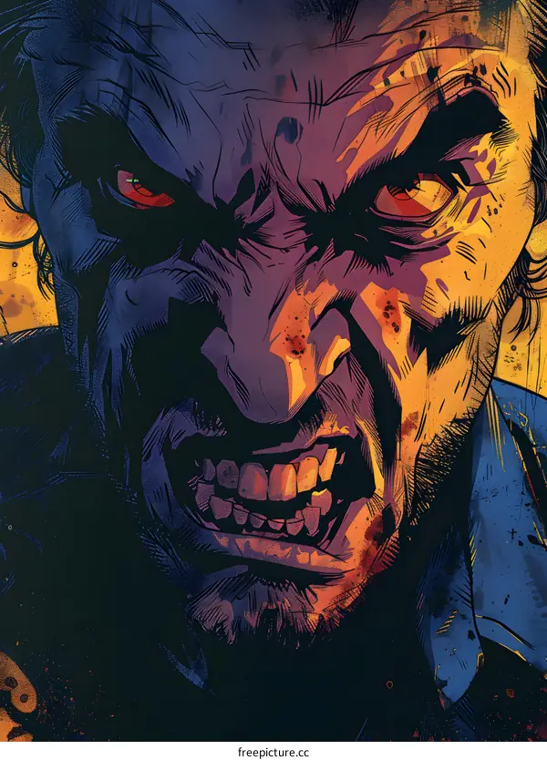 close up of a mans face snarling