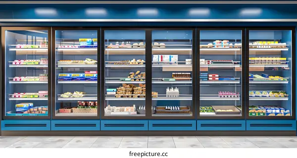 Refrigerator Display with Various Food Products