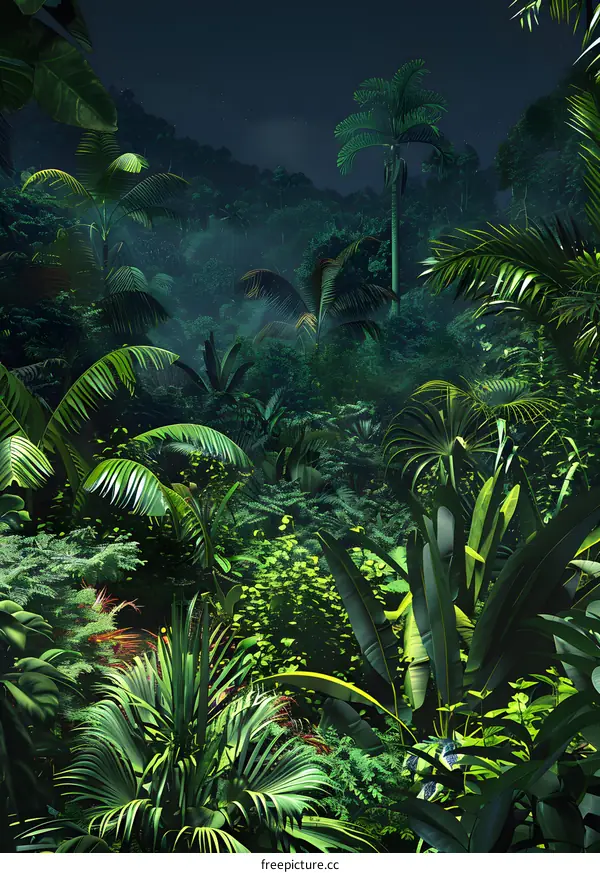Tropical Rainforest Nighttime Landscape
