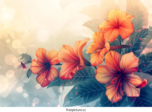 Hand-painted illustrations of tropical flowers