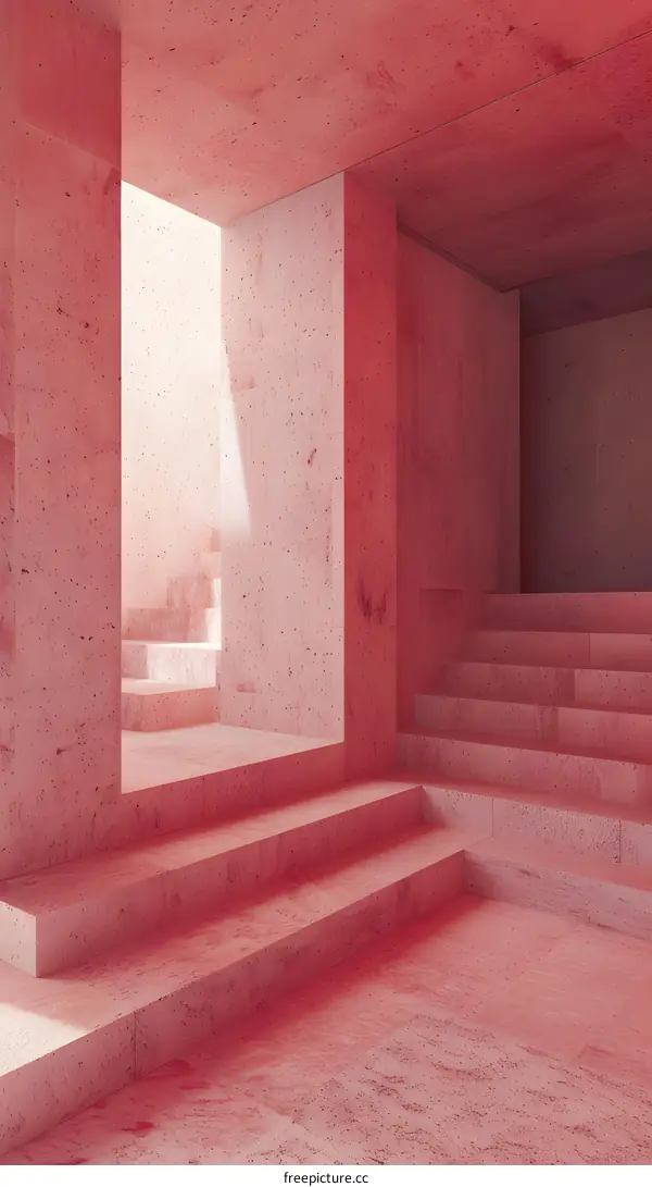 Abstract Pink Concrete Stairs Minimalist Architecture Interior Design