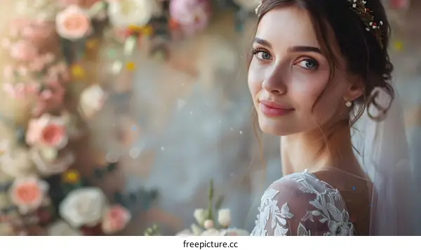 Portrait of a beautiful bride with a flower crown