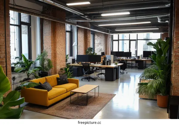 Modern Industrial Office Space with Plants