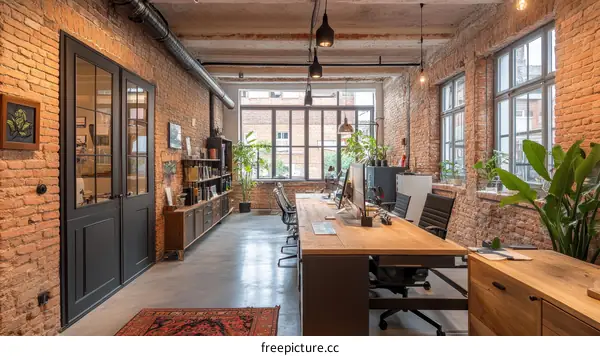 Modern Industrial Office Space with Exposed Brick