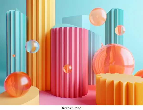 3D Render: Colorful Abstract Geometric Shapes and Spheres