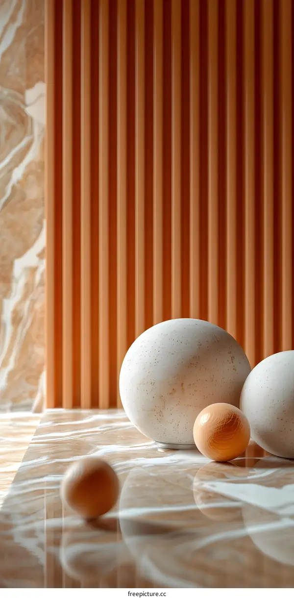 Three Wooden Spheres of Different Sizes