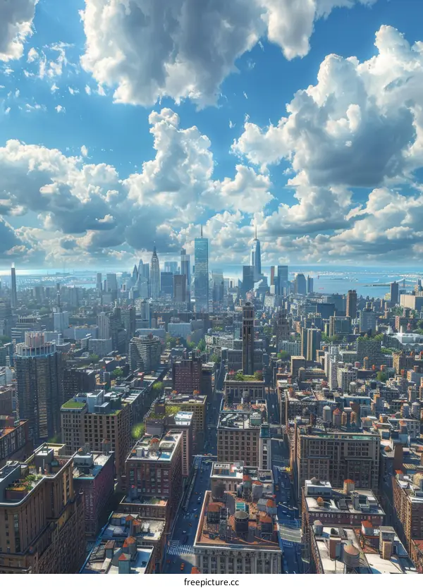 New York Cityscape at Dawn with Clouds