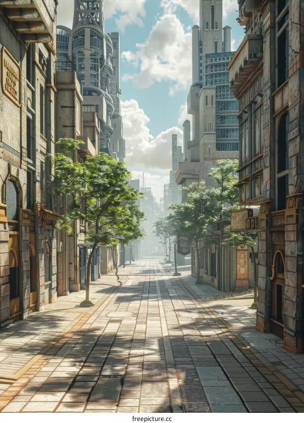 Futuristic City Street Scene Illustration