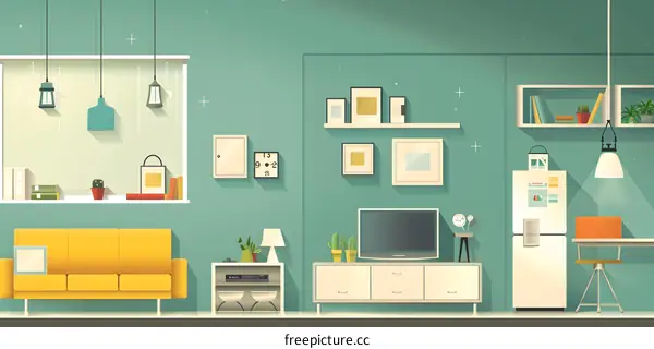 Modern Flat Design Illustration of Living Room Interior Design