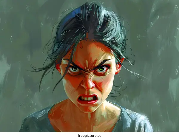 A portrait of a woman with an angry expression on her face.