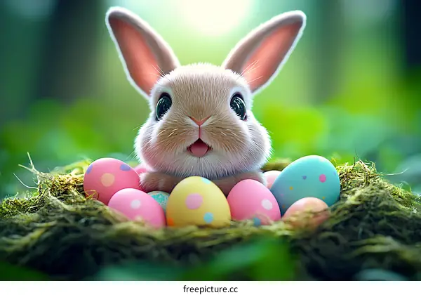 Adorable Easter Bunny with Colorful Eggs