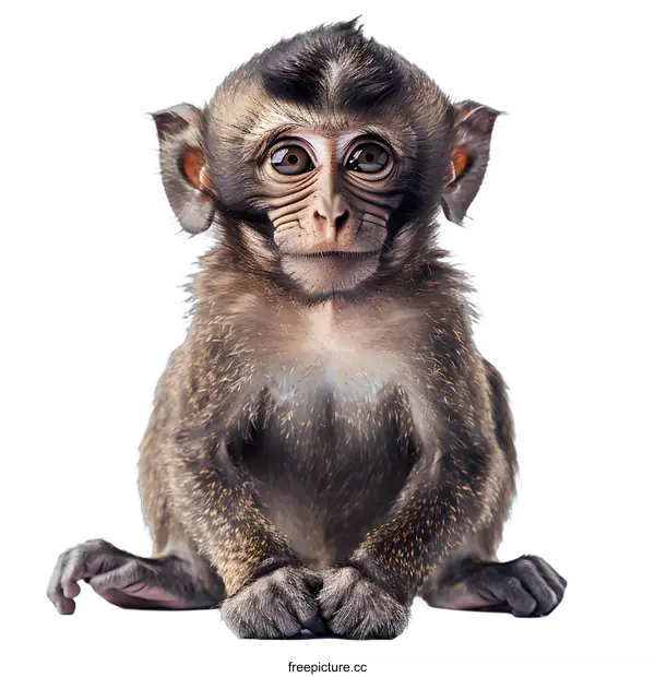 [Transparent Background PNG]A baby monkey with a serious expression on its face
