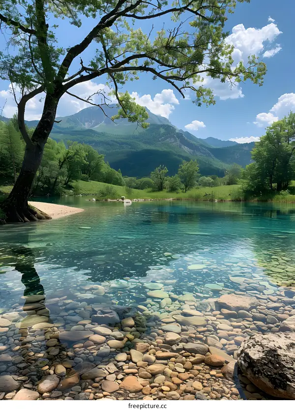 Clear Water Lake With Mountain View