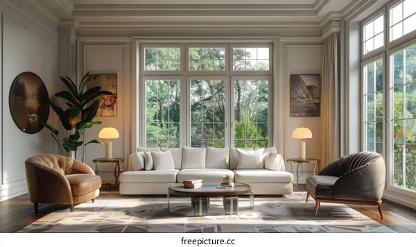 Spacious and Bright Living Room with Large Windows