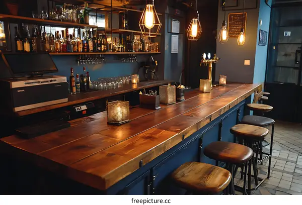 Rustic Wooden Bar Counter Interior Design