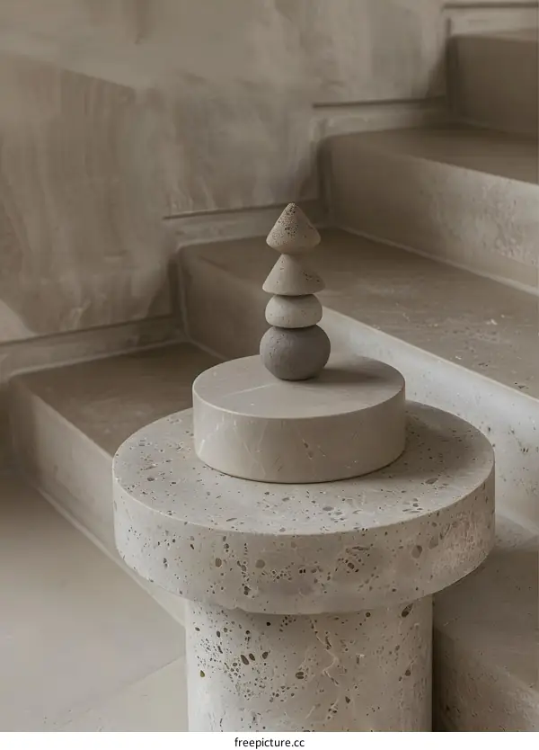 Stacked Stone Ornaments on a Concrete Pedestal