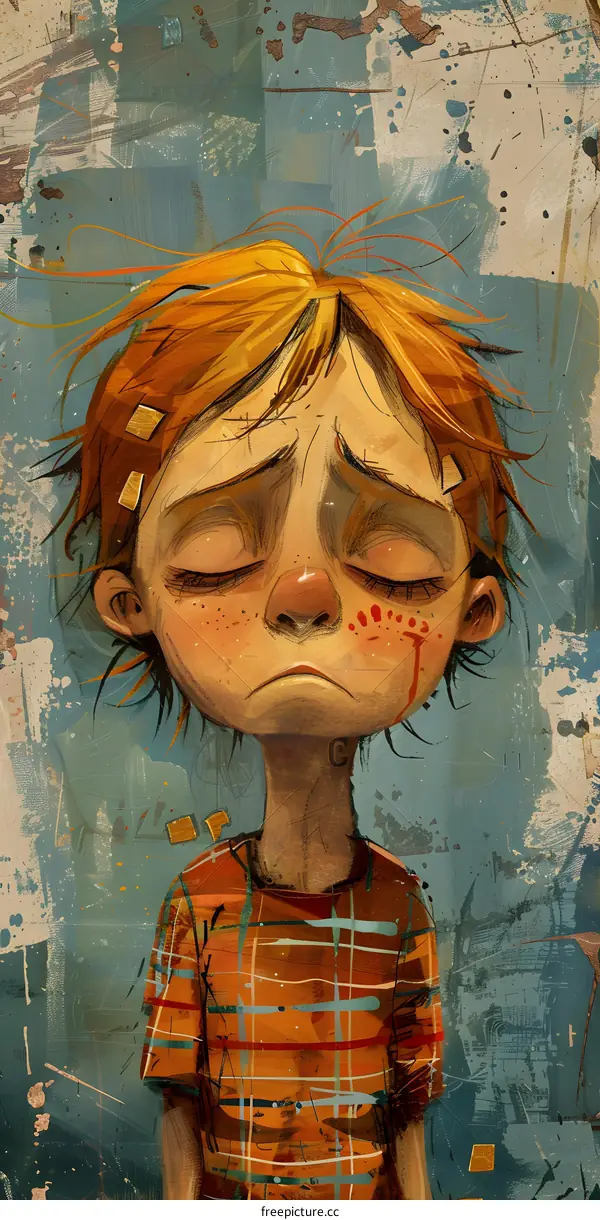boy with red hair and freckles looking sad with eyes closed