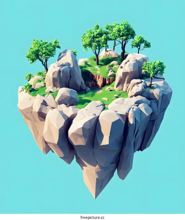 Low Poly Floating Island With Trees