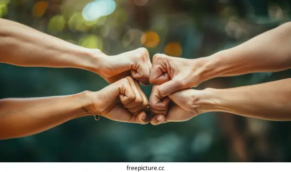 Multiracial People's Fists Bumping Together in Unity