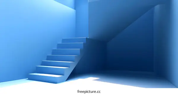 Blue Stairs in a Blue Room 3D Rendering