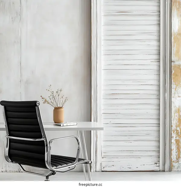 Modern Minimalist Office Workspace with Rustic White Accents