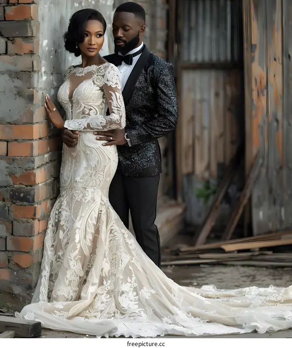 A photo of an African-American couple on their wedding day