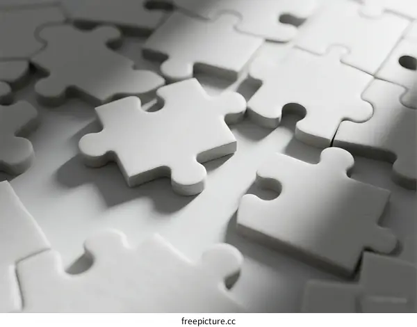 White Jigsaw Puzzle Pieces Arranged in Partial Pattern